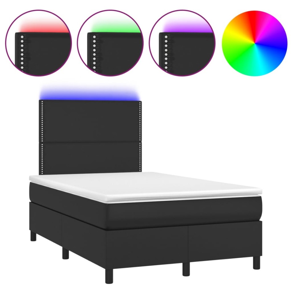 Cama box spring colchón y LED cuero sintético negro 120x200