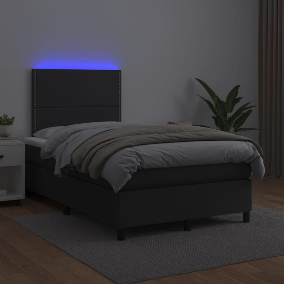Cama box spring colchón y LED cuero sintético negro 120x200