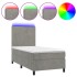 Cama box spring colchón y LED terciopelo gris claro 90x200