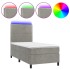 Cama box spring colchón y LED terciopelo gris claro 100x200
