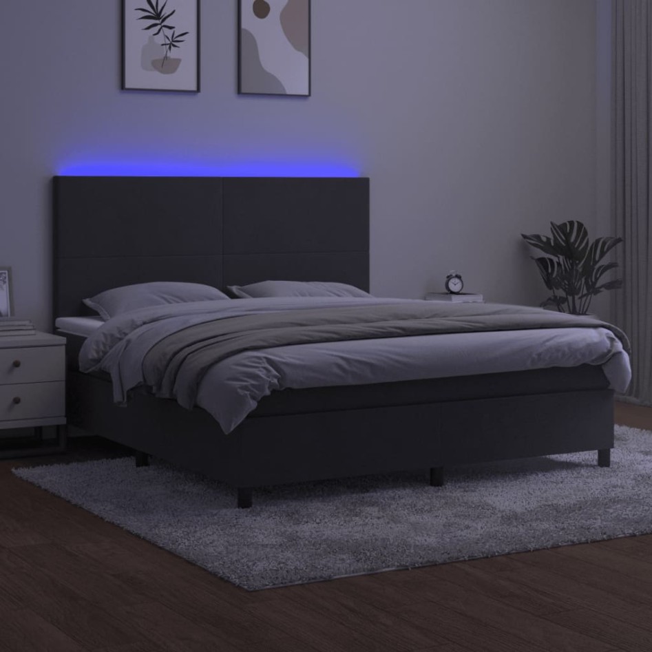 Cama box spring colchón y LED terciopelo gris oscuro 180x200