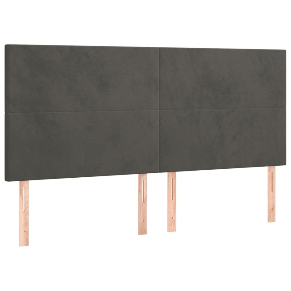 Cama box spring colchón y LED terciopelo gris oscuro 180x200