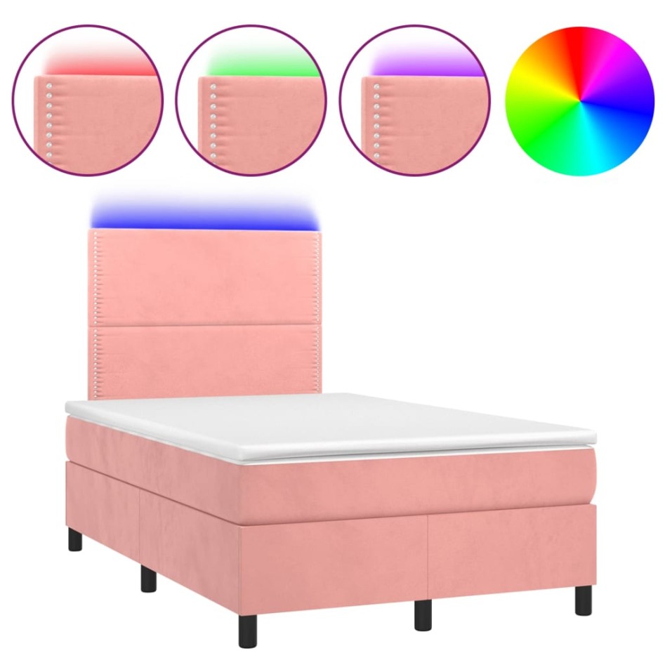 Cama box spring colchón y LED terciopelo rosa 120x200