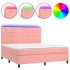 Cama box spring colchón y LED terciopelo rosa 180x200