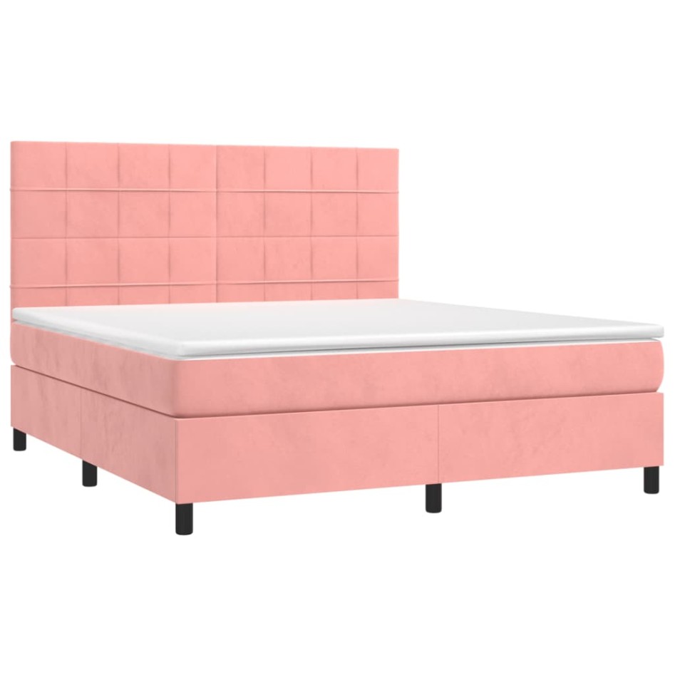 Cama box spring colchón y LED terciopelo rosa 180x200