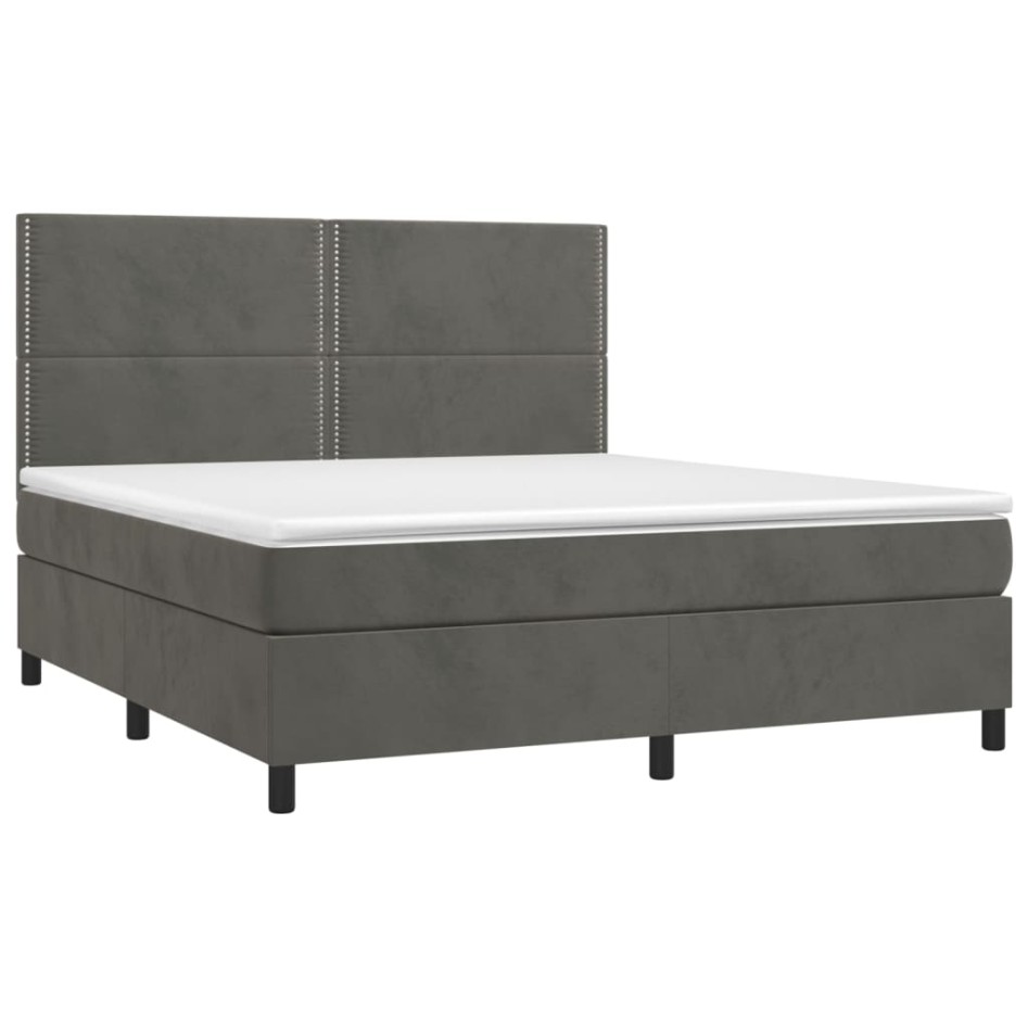 Cama box spring colchón y LED terciopelo gris oscuro 160x200