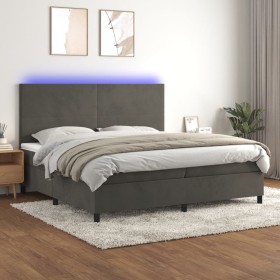 Cama box spring colchón y LED terciopelo gris oscuro 200x200