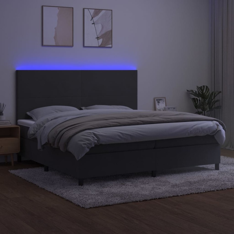 Cama box spring colchón y LED terciopelo gris oscuro 200x200