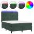 Cama box spring colchón y LED terciopelo verde oscuro