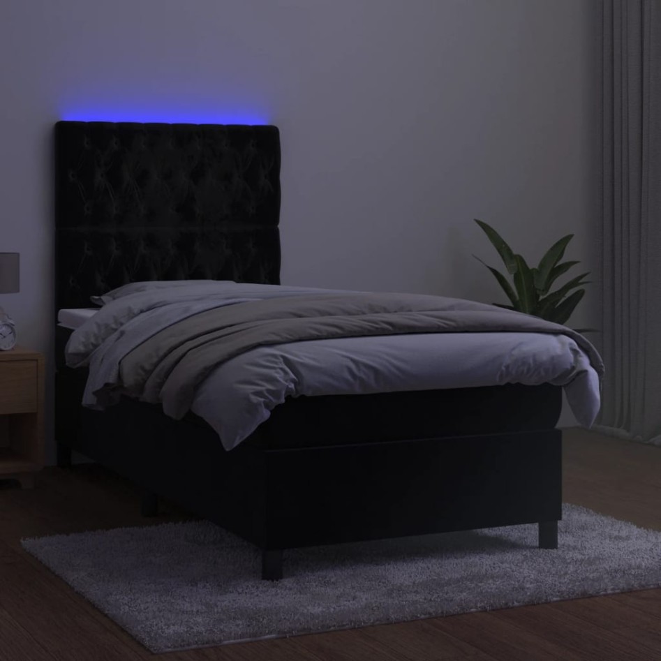 Cama box spring colchón y LED terciopelo negro 80x200