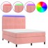 Cama box spring colchón y LED terciopelo rosa 140x190