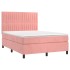 Cama box spring colchón y LED terciopelo rosa 140x190