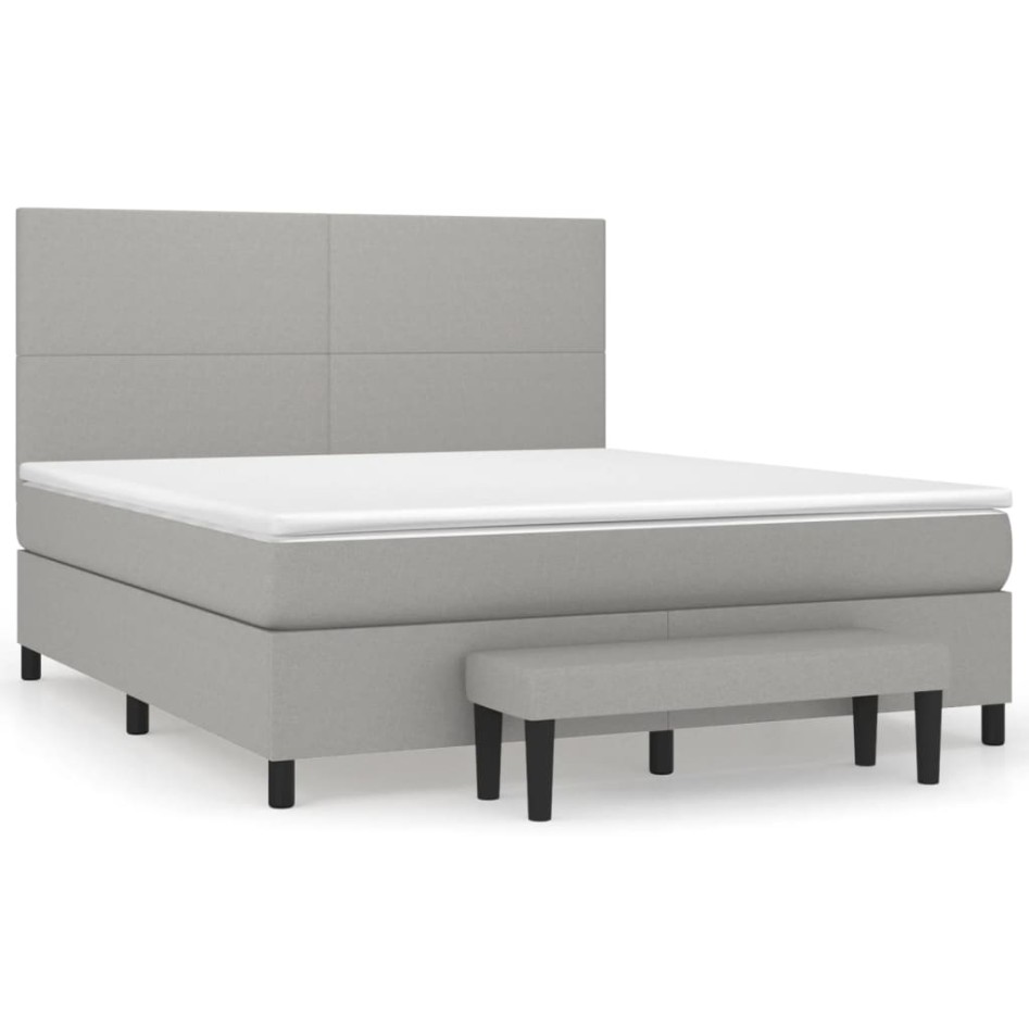 Cama box spring con colchón tela gris claro 160x200