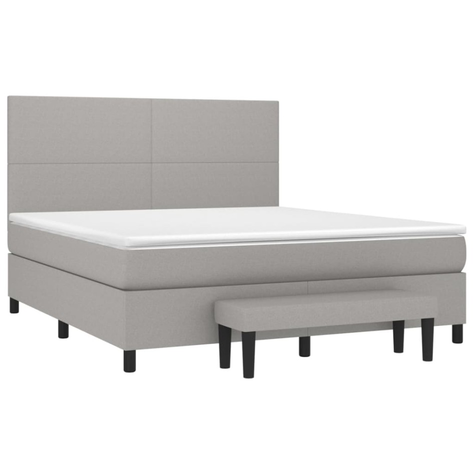 Cama box spring con colchón tela gris claro 160x200