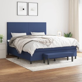 Cama box spring con colchón tela azul 160x200