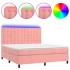 Cama box spring colchón y LED terciopelo rosa 160x200