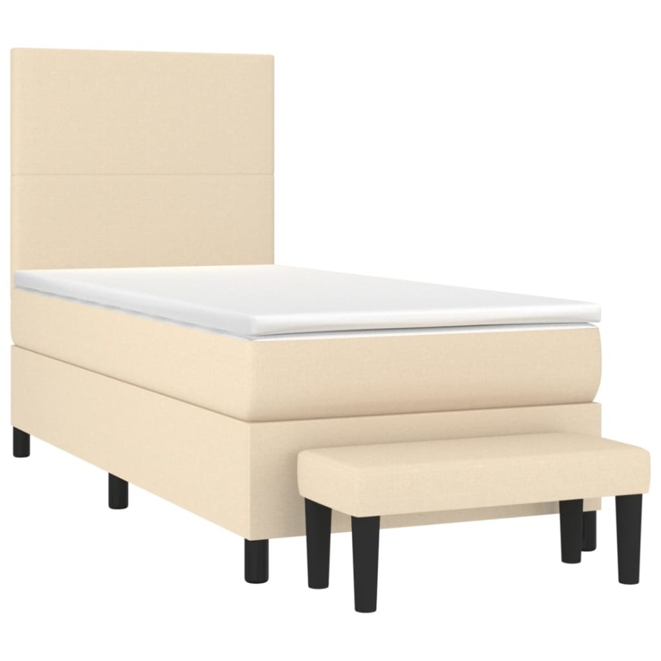Cama box spring con colchón tela color crema 100x200
