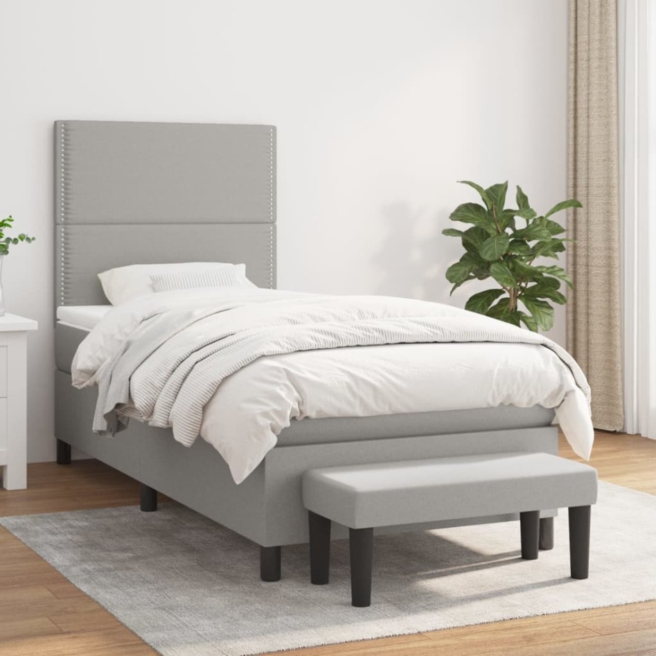Cama box spring con colchón tela gris claro 100x200