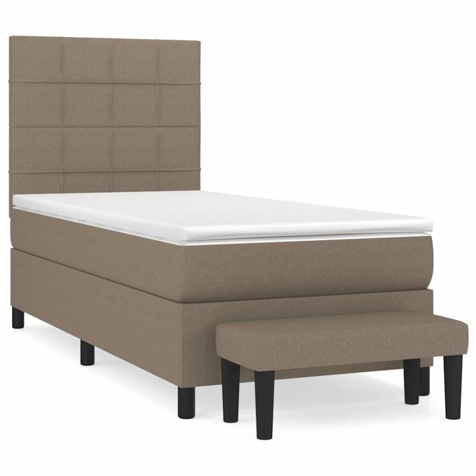 Cama box spring con colchón tela gris taupe 90x190