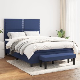 Cama box spring con colchón tela azul 140x200