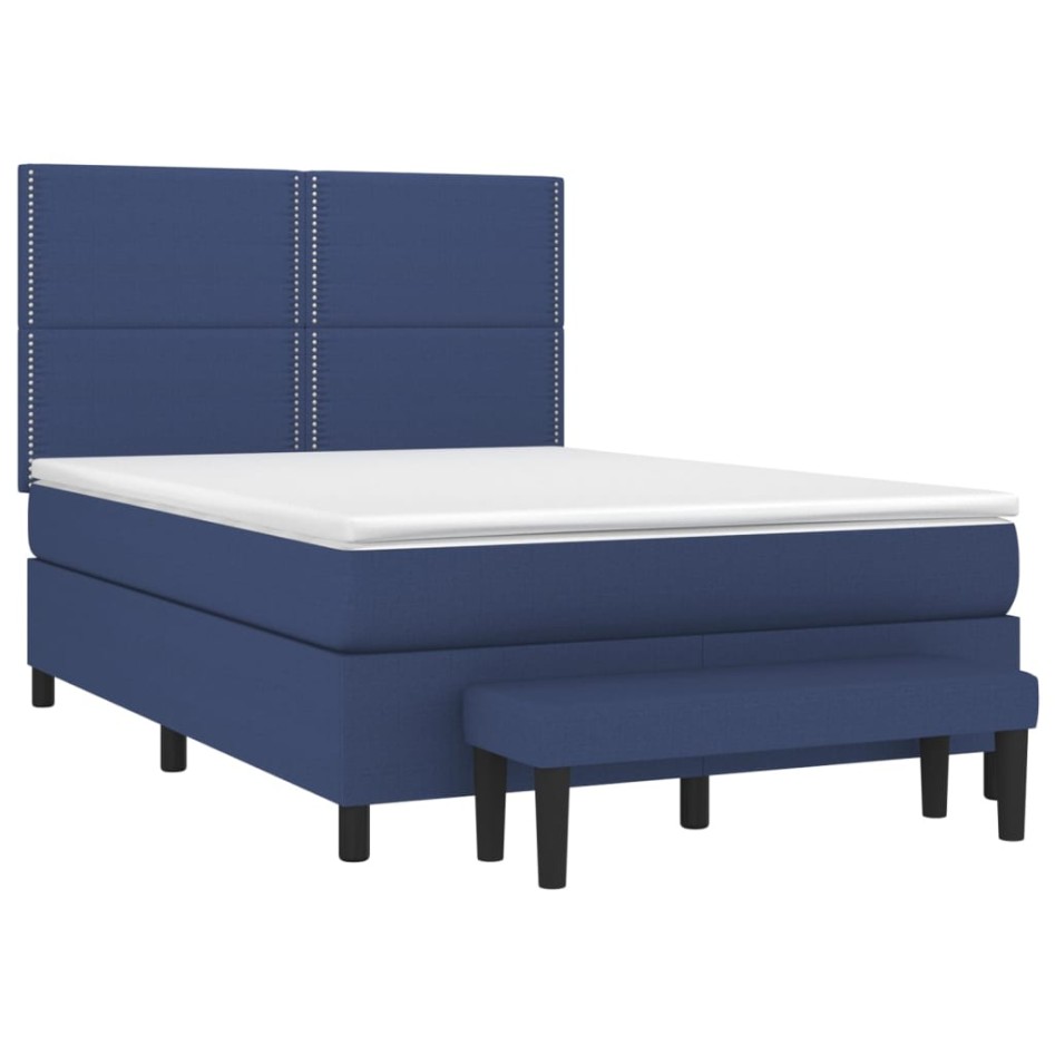 Cama box spring con colchón tela azul 140x200