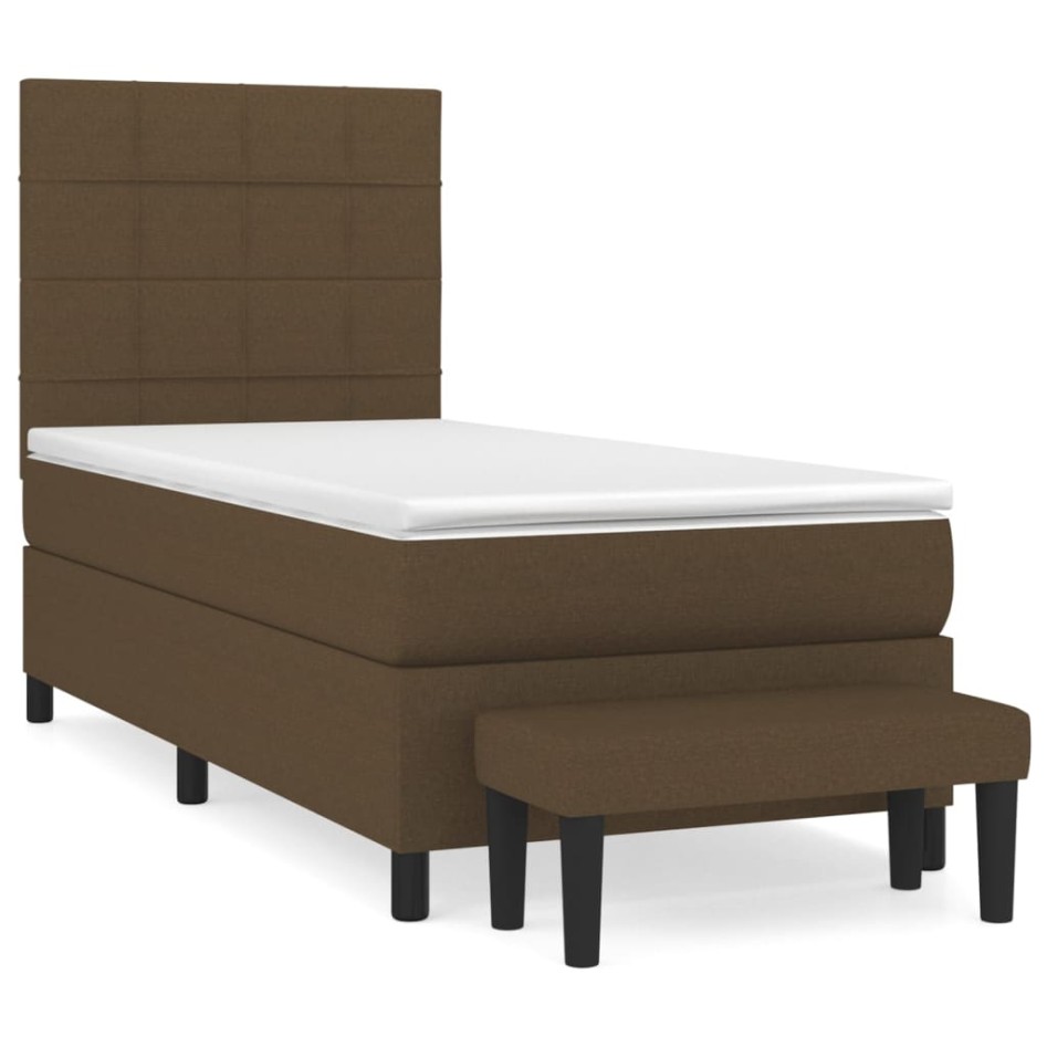 Cama box spring con colchón tela marrón oscuro 90x200