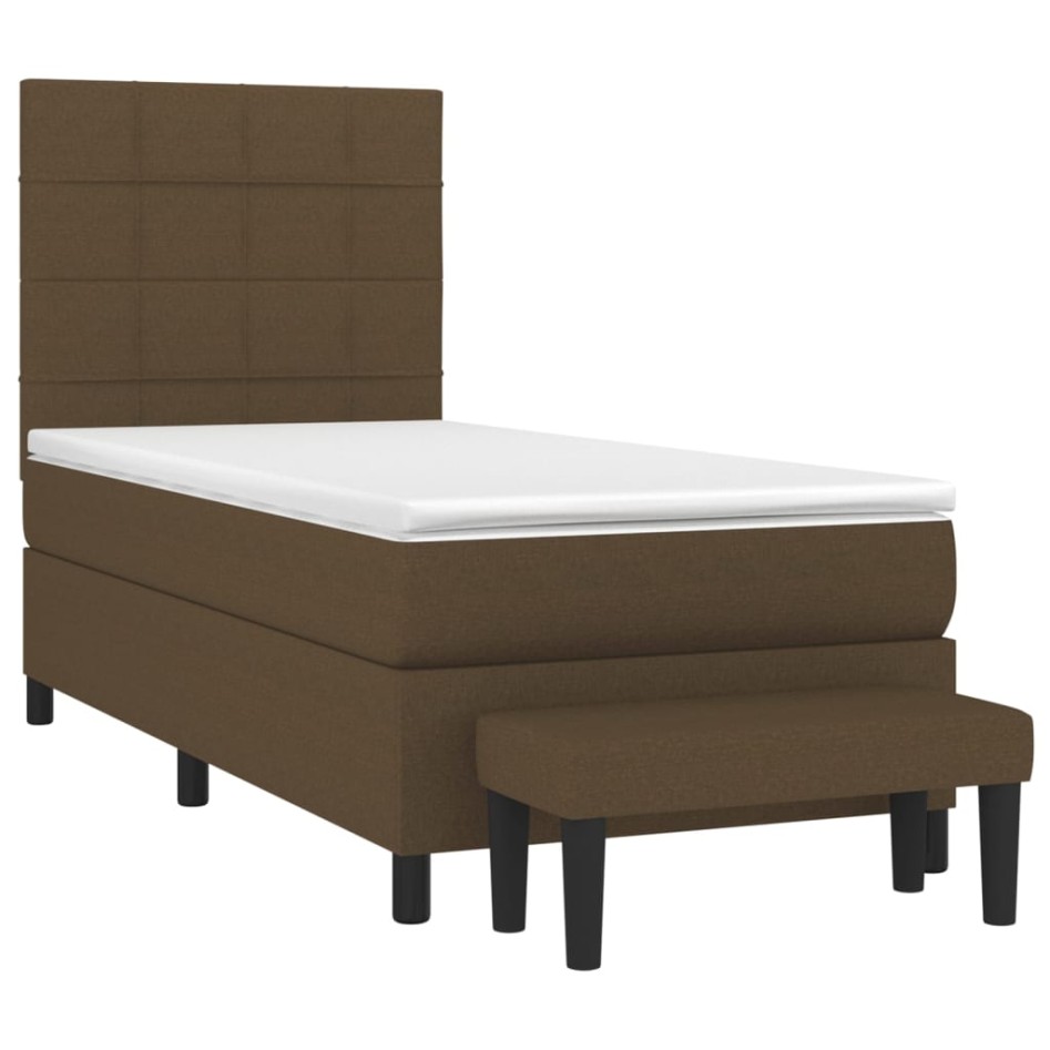 Cama box spring con colchón tela marrón oscuro 90x200