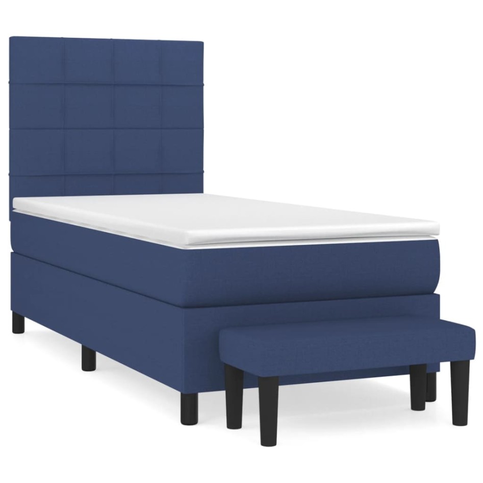 Cama box spring con colchón tela azul 90x190