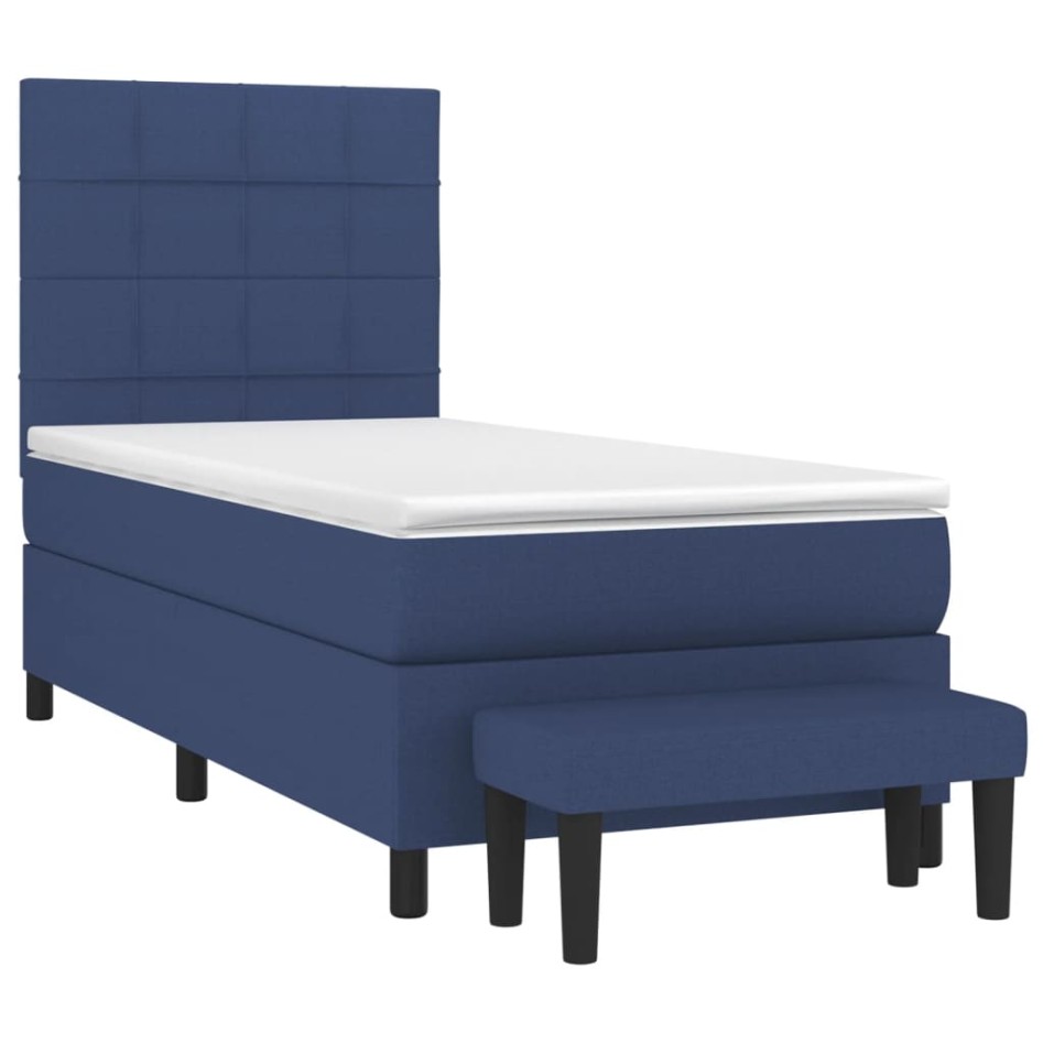 Cama box spring con colchón tela azul 90x190
