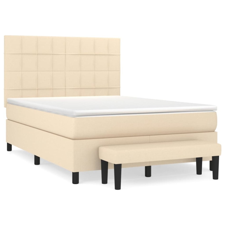 Cama box spring con colchón tela color crema 140x190