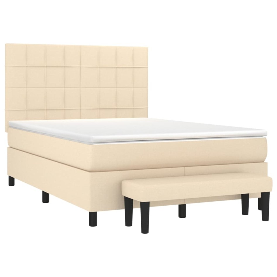 Cama box spring con colchón tela color crema 140x190
