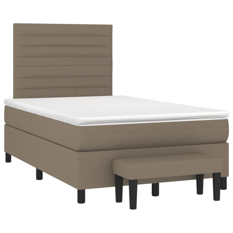 Cama box spring con colchón tela gris taupe 120x200