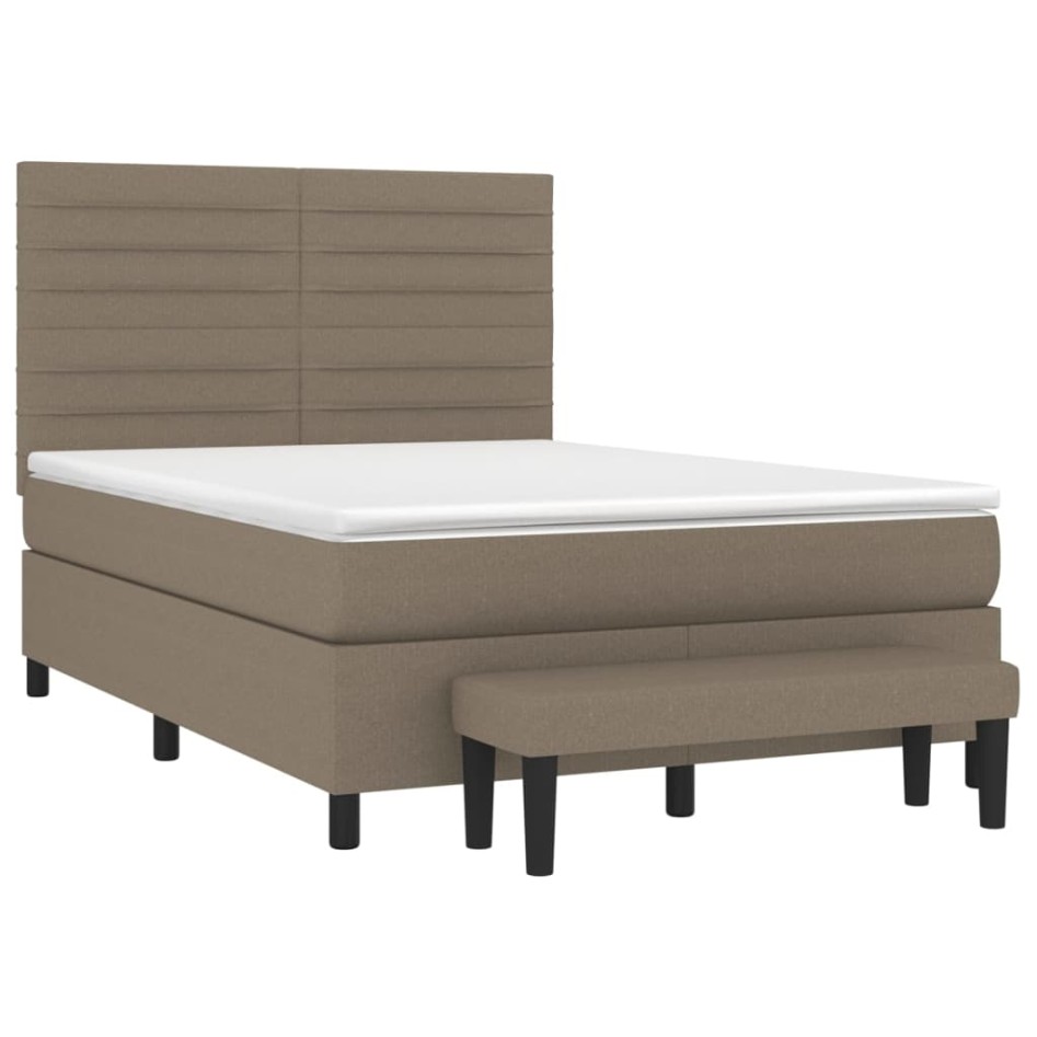 Cama box spring con colchón tela gris taupe 140x190