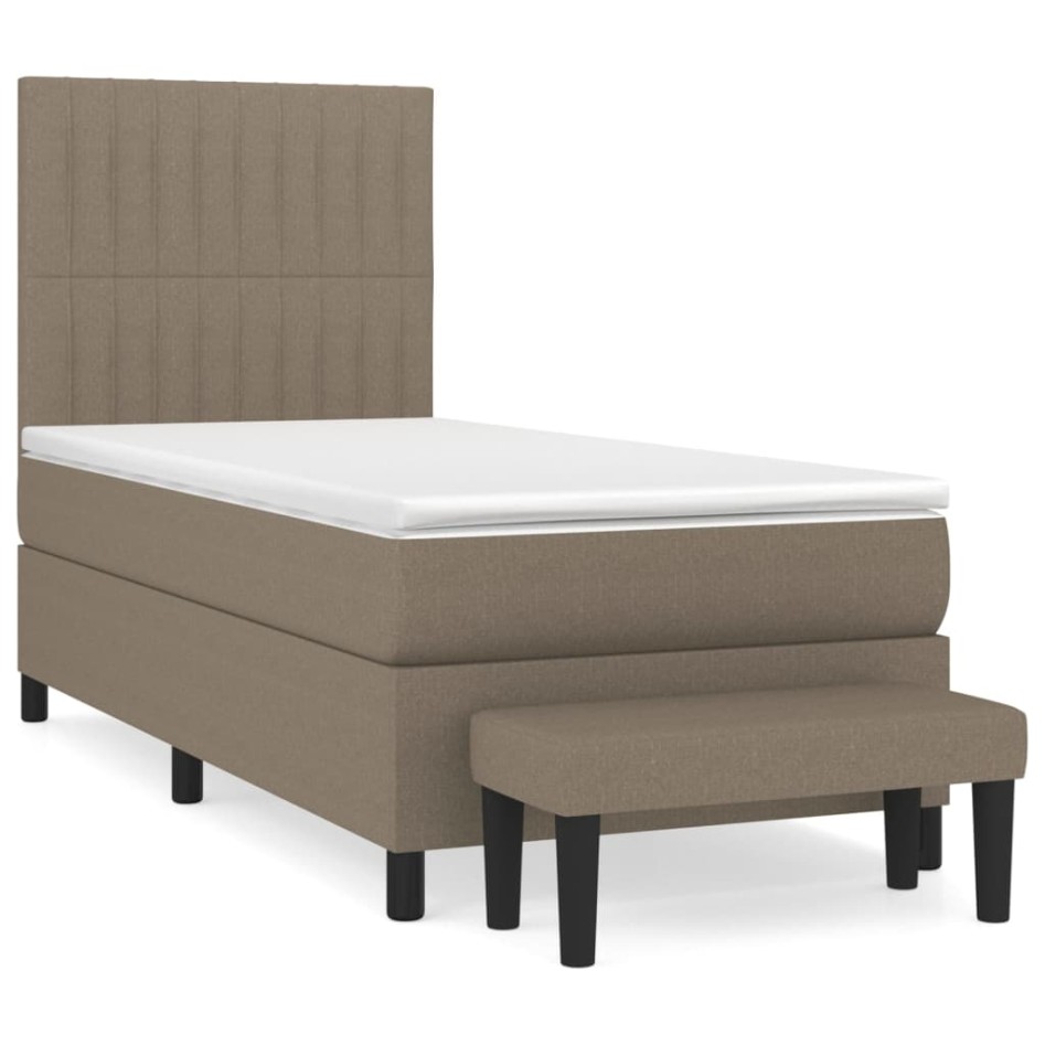Cama box spring con colchón tela gris taupe 90x200