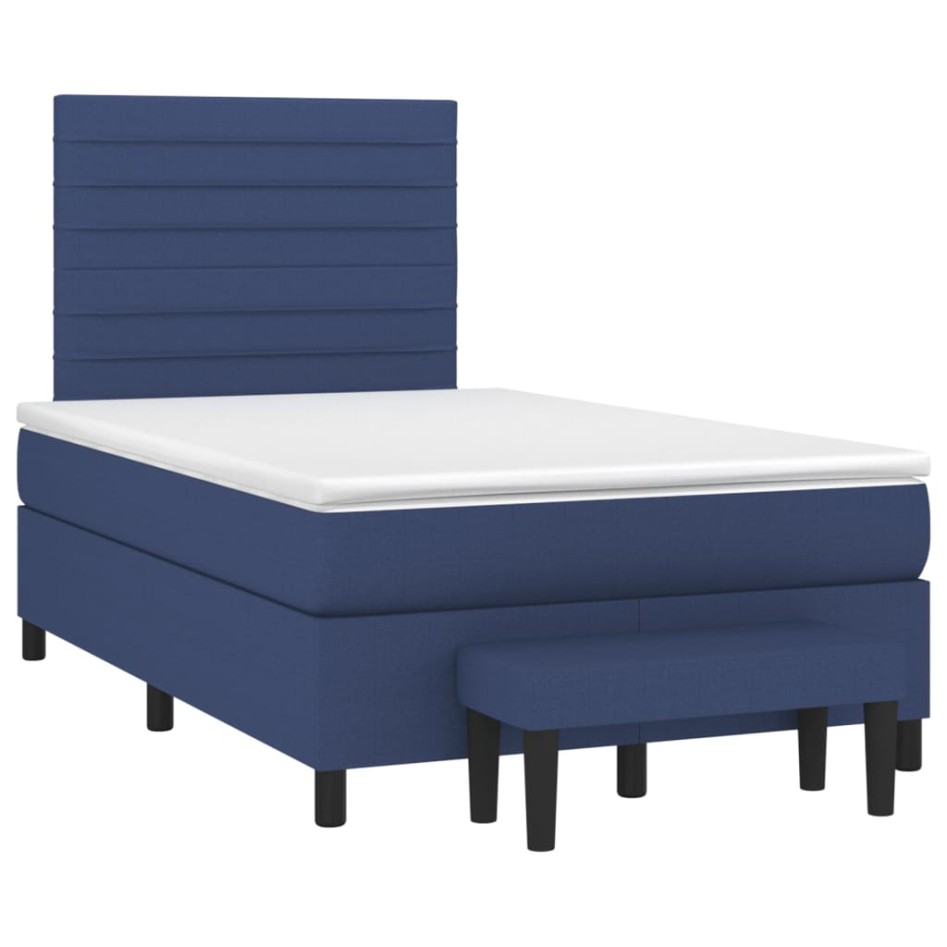Cama box spring con colchón tela azul 120x200