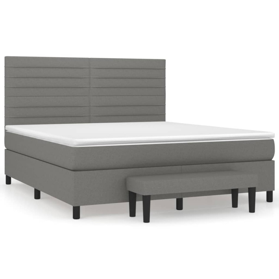 Cama box spring con colchón tela gris oscuro 160x200