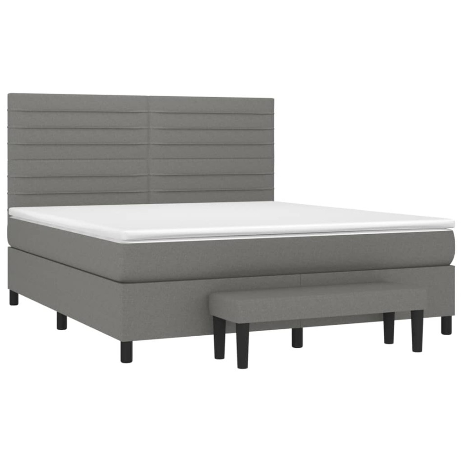 Cama box spring con colchón tela gris oscuro 160x200