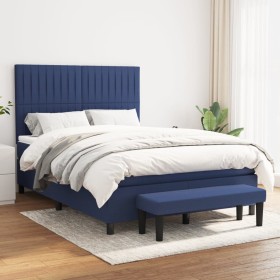 Cama box spring con colchón tela azul 140x190