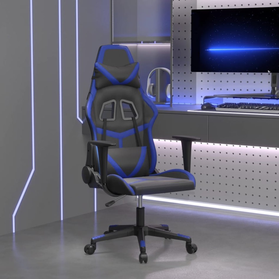 Silla gaming de masaje cuero sintético negro y