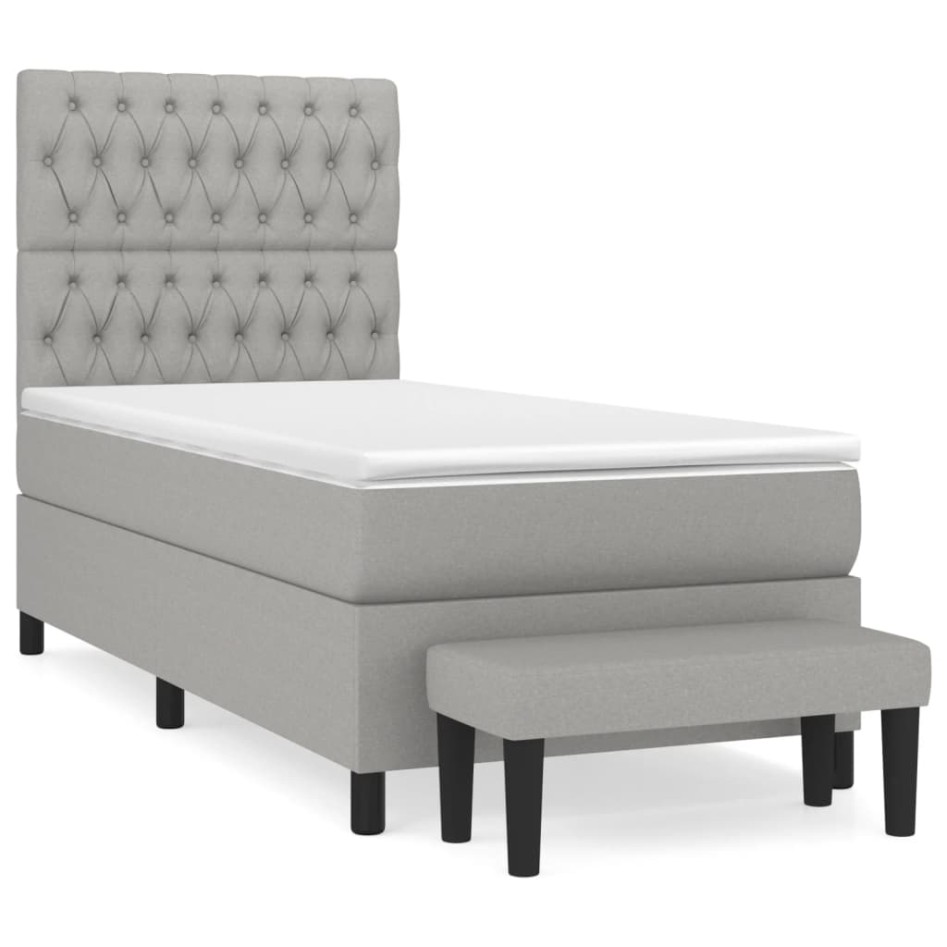 Cama box spring con colchón tela gris claro 90x190