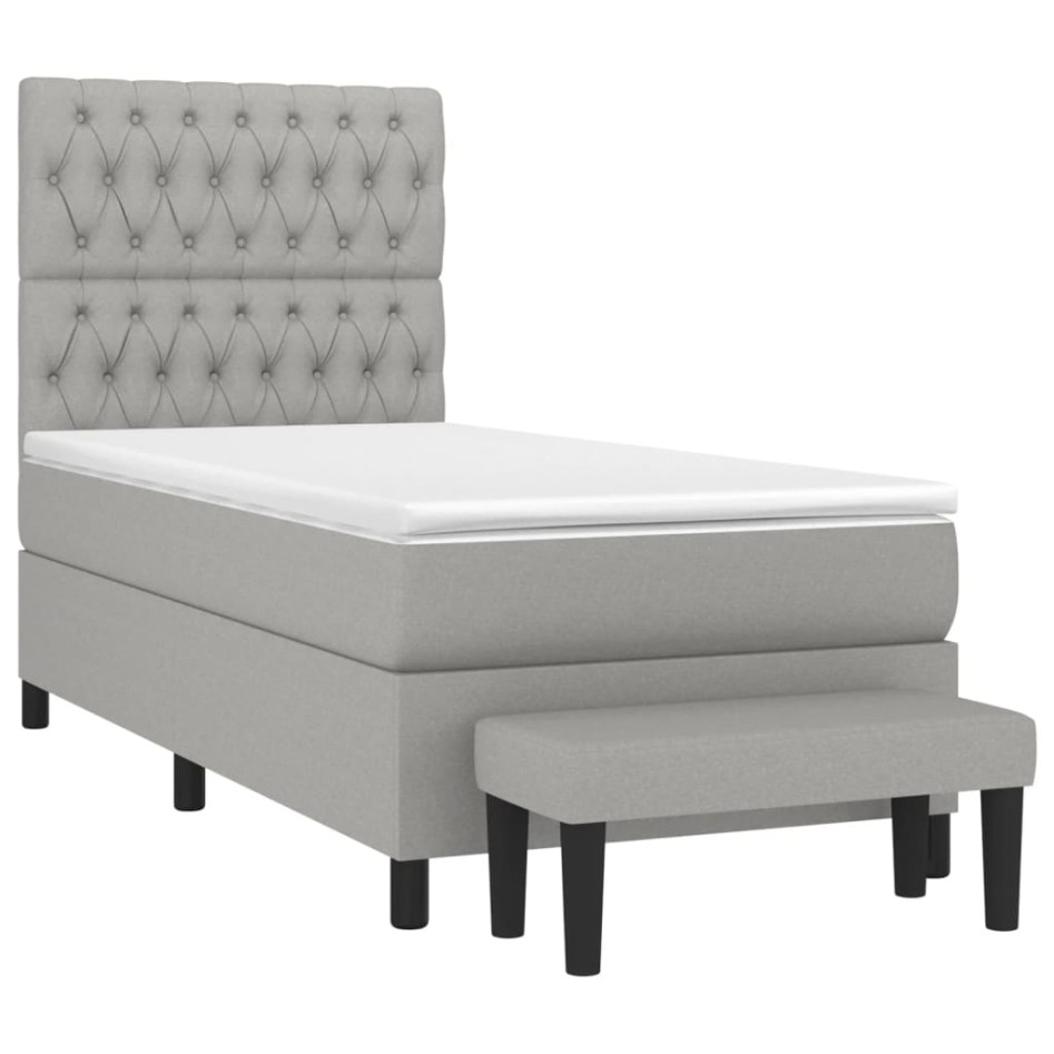 Cama box spring con colchón tela gris claro 90x190