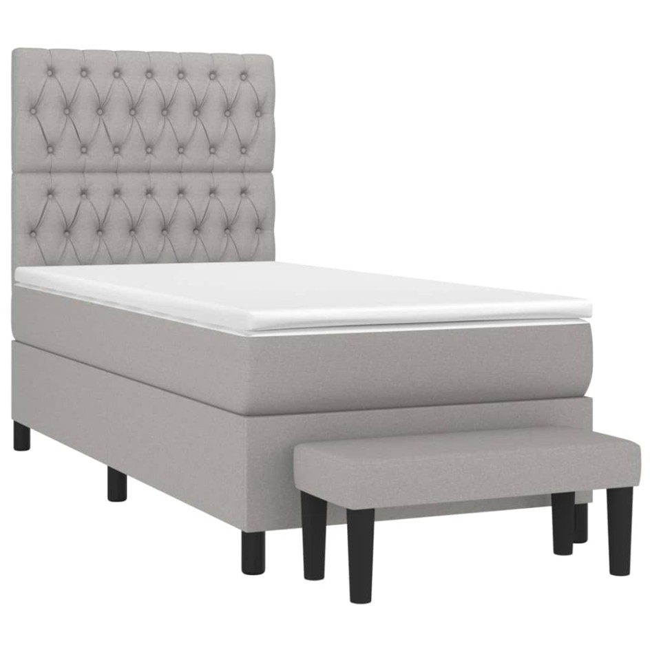 Cama box spring con colchón tela gris claro 90x200