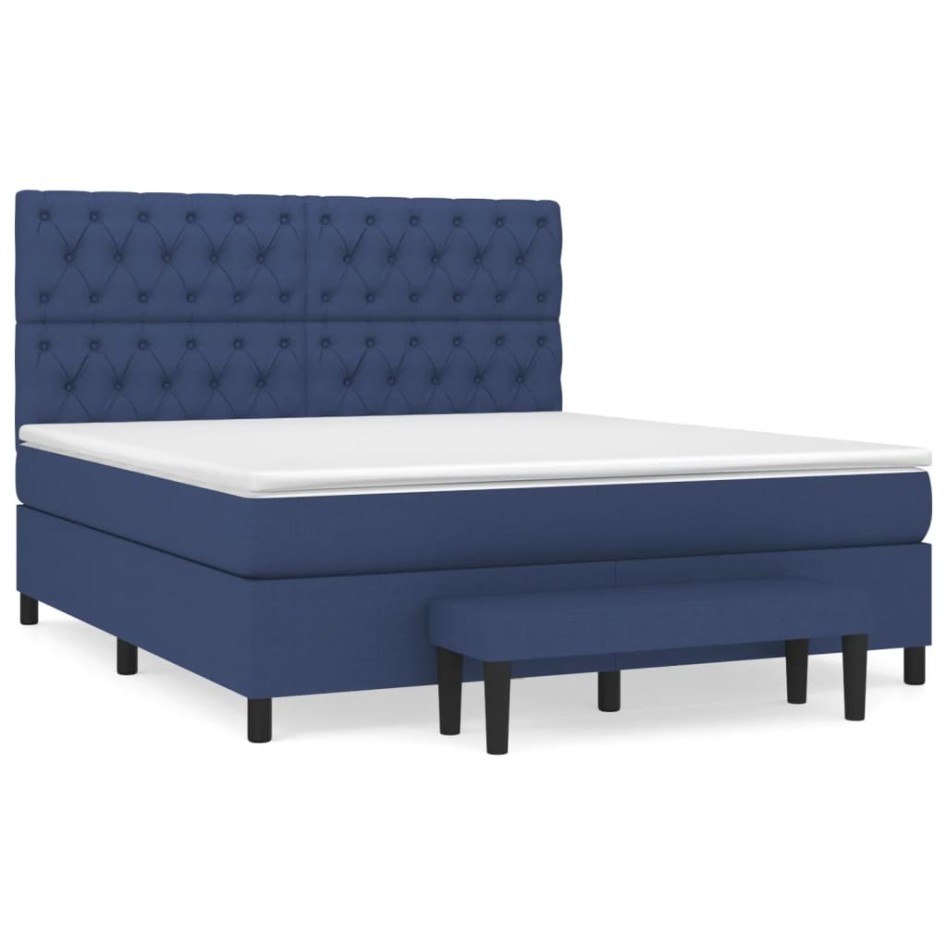 Cama box spring con colchón tela azul 160x200
