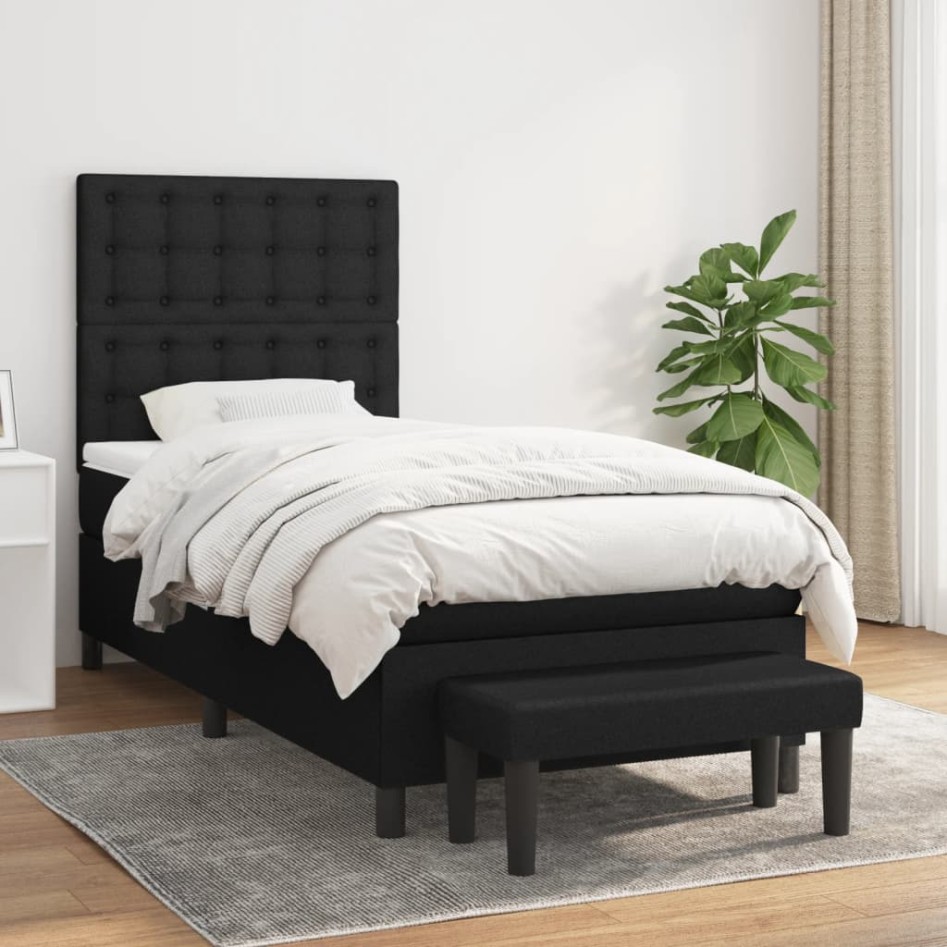 Cama box spring con colchón tela negro 90x200