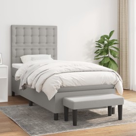 Cama box spring con colchón tela gris claro 100x200