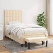 Cama box spring con colchón tela color crema 100x200 cm