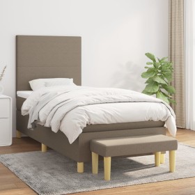 Cama box spring con colchón tela gris taupe 100x200