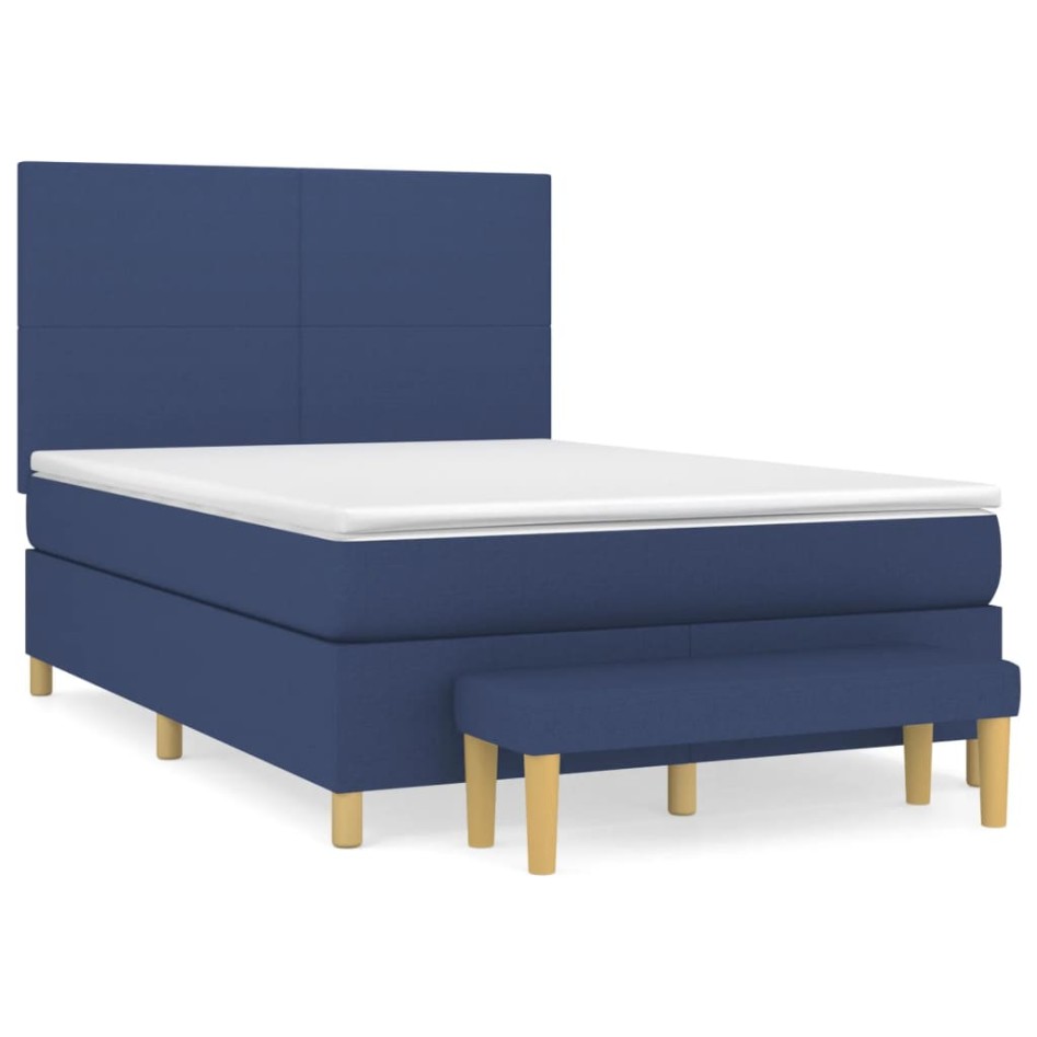 Cama box spring con colchón tela azul 140x200