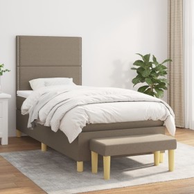 Cama box spring con colchón tela gris taupe 90x190