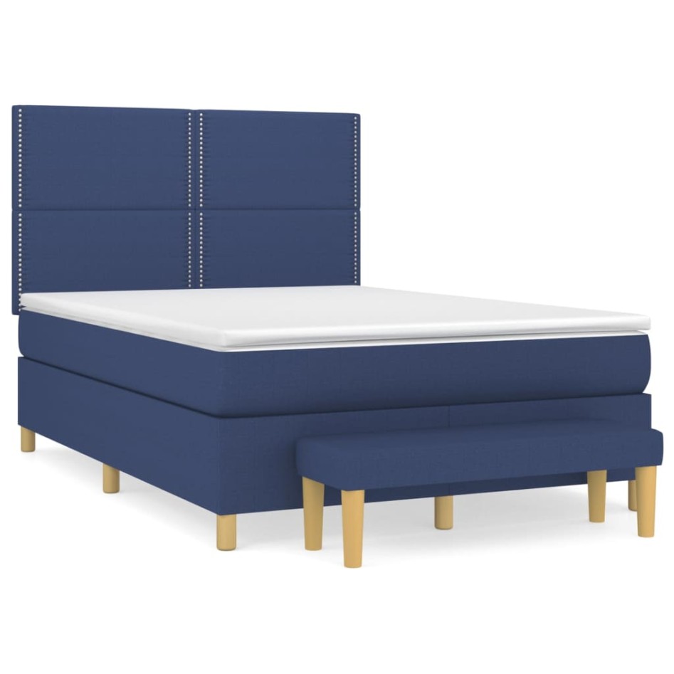 Cama box spring con colchón tela azul 140x200